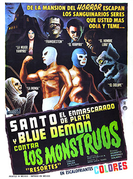 GILBERTO-MARTÍNEZ-SOLARES.-Santo-el-Enmascarado-de-Plata-y-Blue-Demon-contra-los-Monstruos--cartel